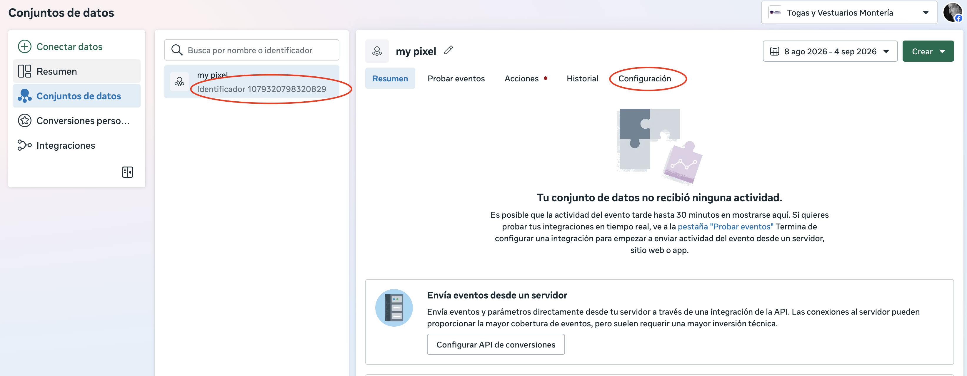 Conjunto de datos creado con su identificador numérico